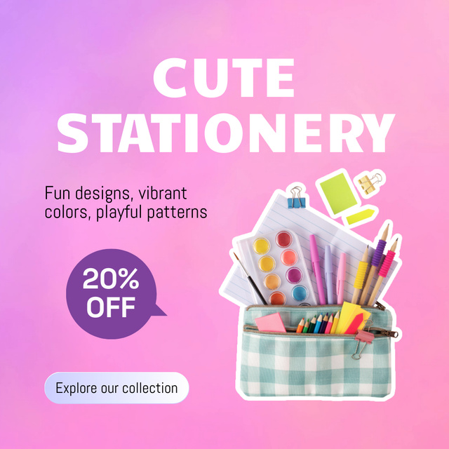 Cute Stationery Shops Discount Promo Animated Post Tasarım Şablonu