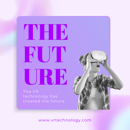Virtual Reality Shop Ad  with Girl in VR Glasses Instagram Design Template