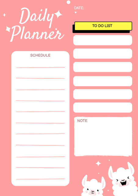 Plantilla de diseño de Daily Planner with Cute Alpacas Schedule Planner 