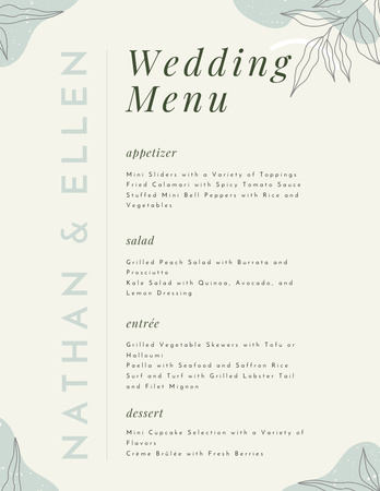 Modèle de visuel Liste d'aliments de mariage minimaliste sur une mise en page vert pastel - Menu 8.5x11in