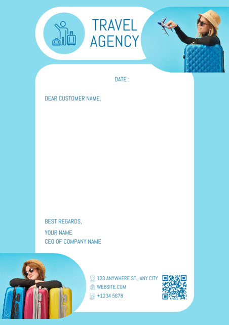 Template di design Tour and Flight Offers on Blue Letterhead
