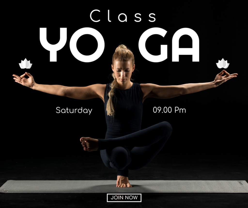 Yoga Classes Announcement with Woman Instructor Facebook Design Template