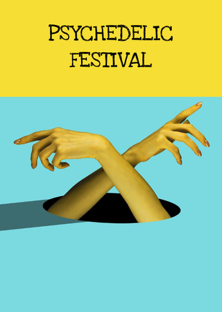 Psychedelic Festival Announcement Postcard A6 Vertical Design Template