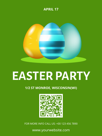 Easter Party Announcement with Dyed Easter Eggs on Green Poster US Design Template