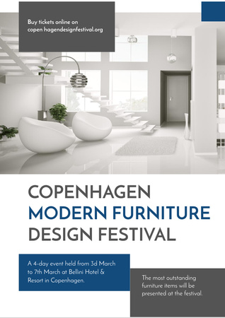 Furniture Festival ad with Stylish modern interior in white Flyer A4 Design Template