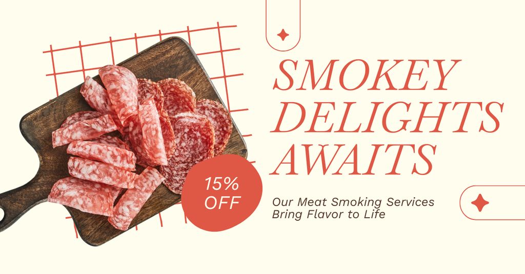 Ontwerpsjabloon van Facebook AD van Meat and Sausages Smoking Services