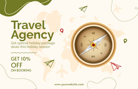 Travel Ad with Compass Illustration Thank You Card 5.5x8.5in Design Template