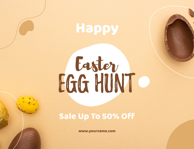 Designvorlage Easter Egg Hunt Ad on Beige für Thank You Card 5.5x4in Horizontal