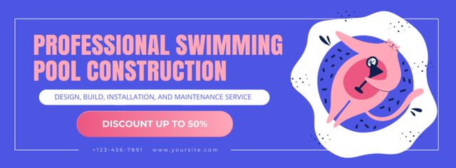 Designvorlage Qualified Swimming Pool Construction Service With Discount für Facebook cover