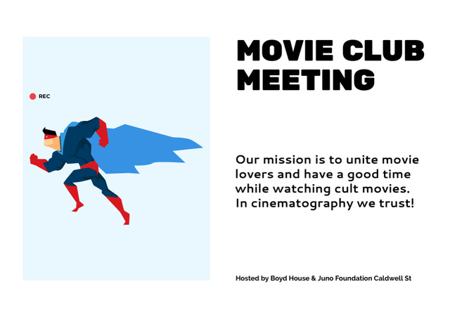 Awesome Movie Club Meeting With Superhero Costume Flyer A5 Horizontal Šablona návrhu