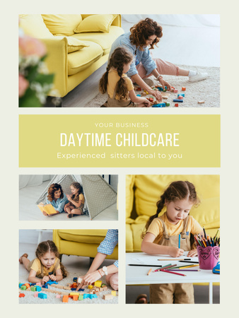 Lastenvahtipalvelutarjous Pikkutytön kanssa on maalaus Poster US Design Template