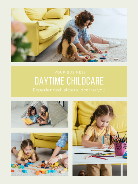Babysitting Services Offer with Little Girl is painting Poster US Design Template