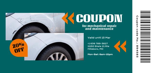 Offer of Car Mechanical Repair and Maintenance Coupon Din Large – шаблон для дизайну