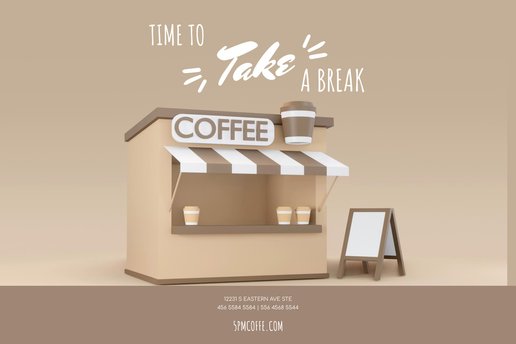 Ontwerpsjabloon van Poster 24x36in Horizontal van Illustration of Coffee House in Brown