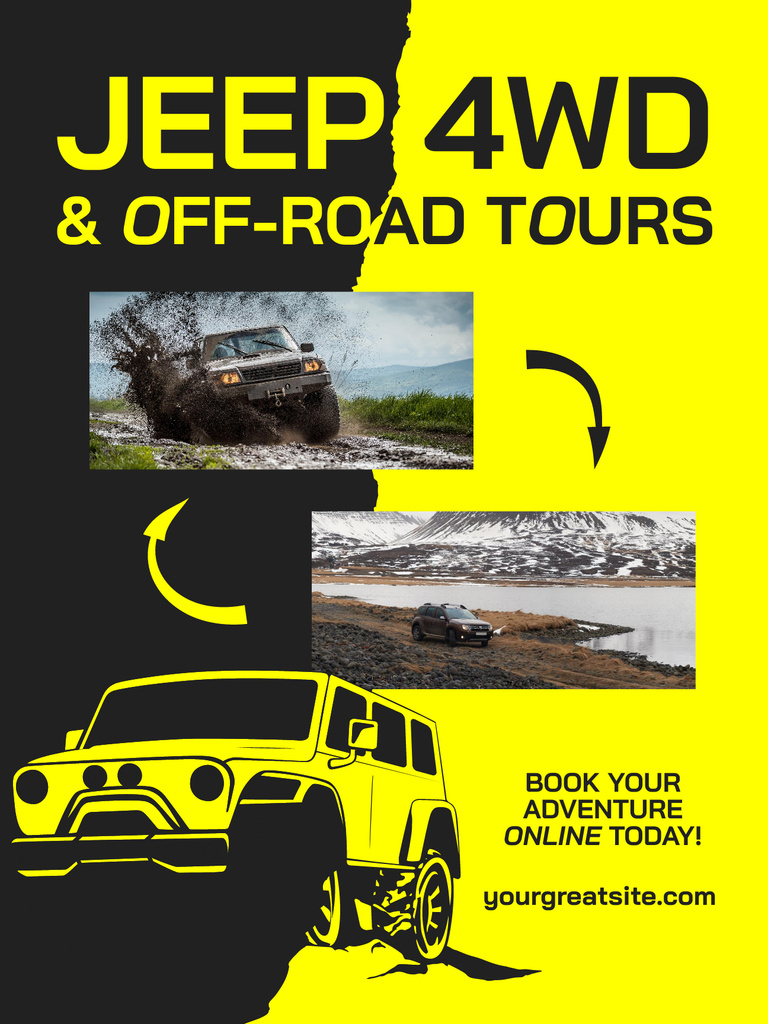Off-Road Tours Ad with Riding Car Poster US Design Template