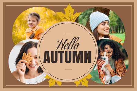 Smiling Women And Girl Greeting Autumn Mood Board Design Template