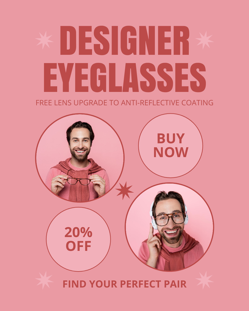 Designer Eyeglasses Offer with Great Discount Instagram Post Vertical Πρότυπο σχεδίασης