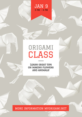 Origami class Invitation with Paper Animals Poster 28x40in Design Template