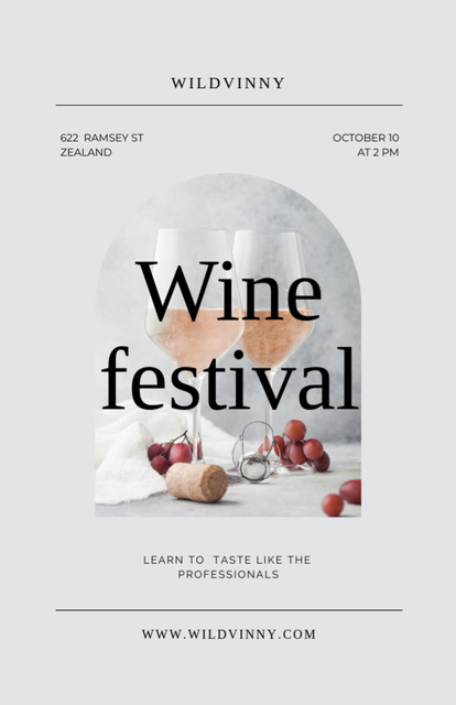 Szablon projektu Wine Tasting Festival Announcement With Wineglasses And Grapes Invitation 5.5x8.5in