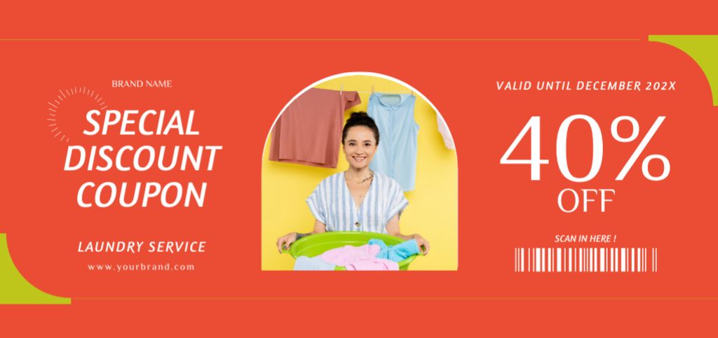 Special Discount Offer for Laundry Services on Red Coupon Din Large Design Template