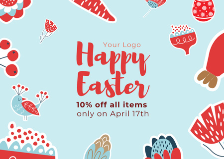 Easter Discount Announcement with Bright Illustration Postcard 5x7in Design Template