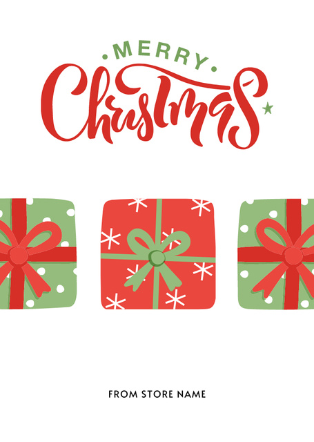 Jolly Christmas Greetings with Illustrated Presents Postcard A6 Vertical Design Template