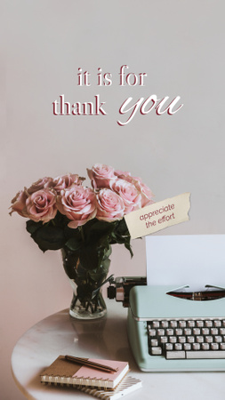 Beautiful Bouquet of Roses with Typewriter on Table Instagram Story Design Template