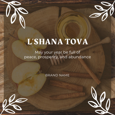 Jewish New Year Holiday with Apple and Honey Instagram Design Template