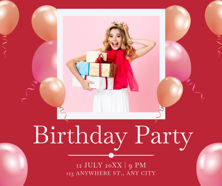 Platilla de diseño Young Woman Birthday Party Announcement on Red Facebook