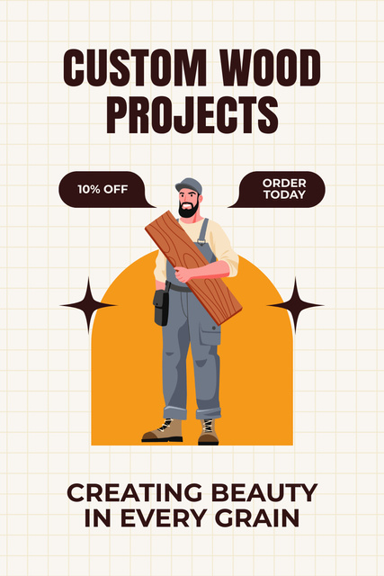 Custom Wood Projects Announcement with Craftsman Pinterest Πρότυπο σχεδίασης