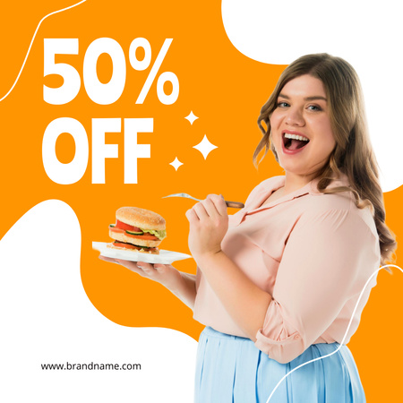 Hamburger Discount Ad with Bodypositive Girl Instagram Design Template