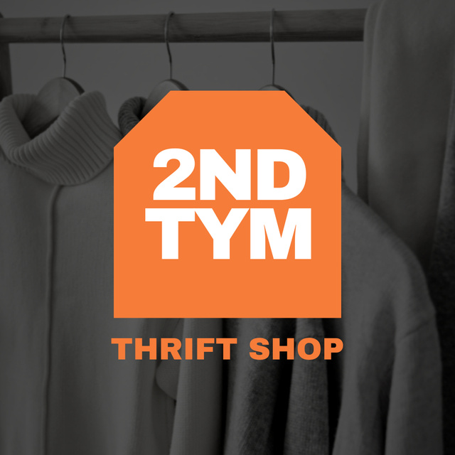 Thrift Shop Ad With Clothes On Hangers In Black Logoデザインテンプレート