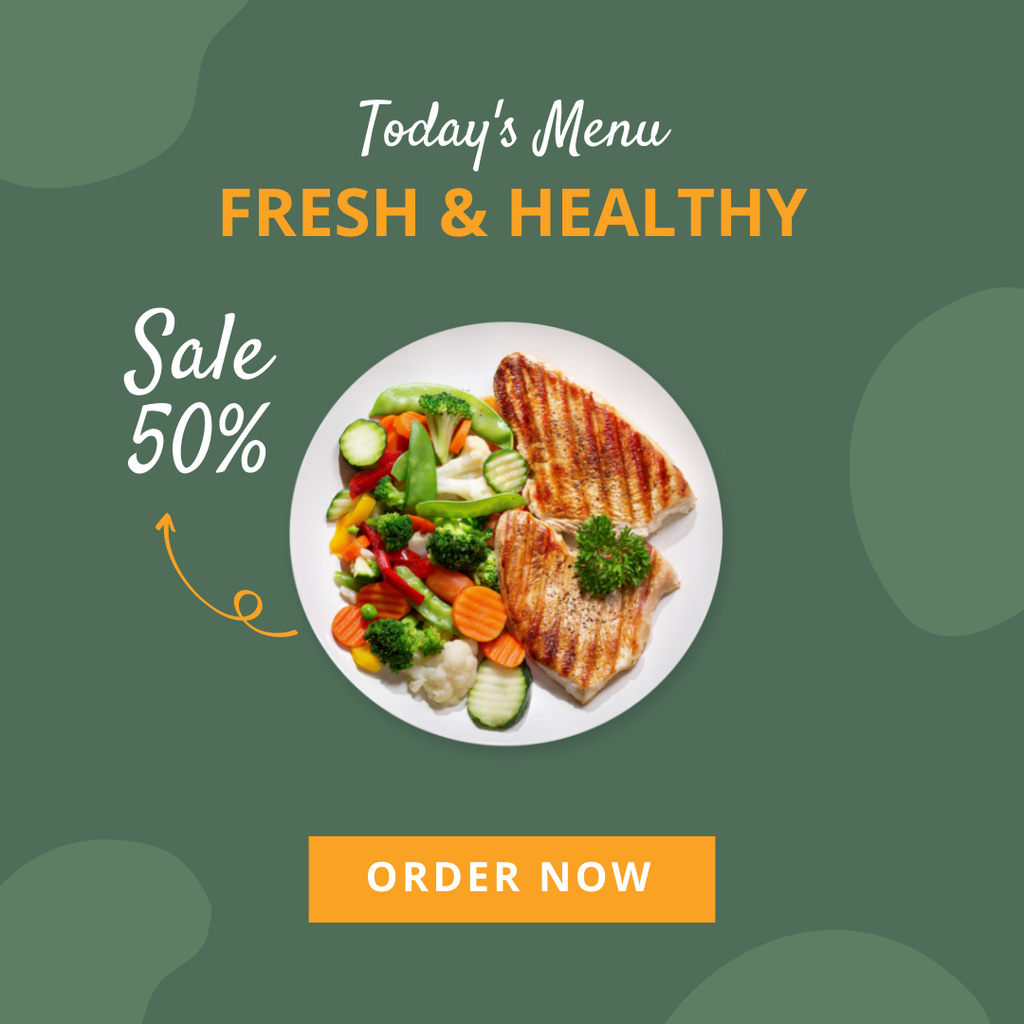 Discount on Appetizing Chicken Steak with Vegetables Instagram Design Template