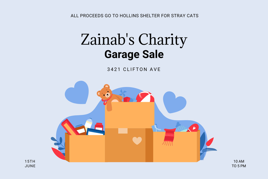 Charity Garage Sale Ad with Illustration of Boxes Poster 24x36in Horizontal Design Template