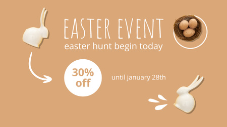 Easter Event Announcement with Eggs in Nest and Decorative Rabbits FB event cover Design Template