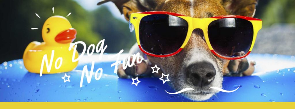 Puppy in sunglasses in Pool Facebook cover – шаблон для дизайна