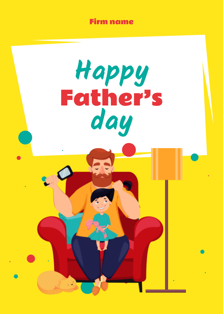 Father's Day Greeting With Cute Illustration Postcard A6 Vertical Design Template