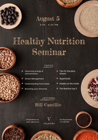 Seminar Annoucement with Healthy Nutrition Dishes on table Poster 28x40in Tasarım Şablonu