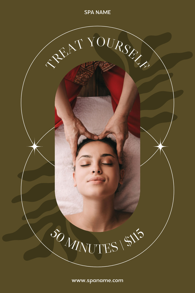 Designvorlage Beautiful Woman Having Face Massage In Spa Salon In Green für Pinterest