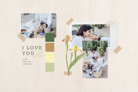 Beautiful Love Story with Cute Couple on Picnic Mood Board Design Template
