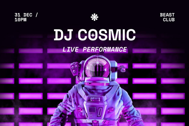 Plantilla de diseño de Musical Party Announcement with Astronaut And DJ Flyer 4x6in Horizontal 