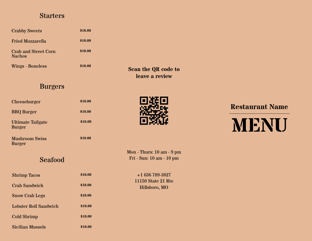 Restaurant Services Offer Menu 11x8.5in Tri-Fold – шаблон для дизайну