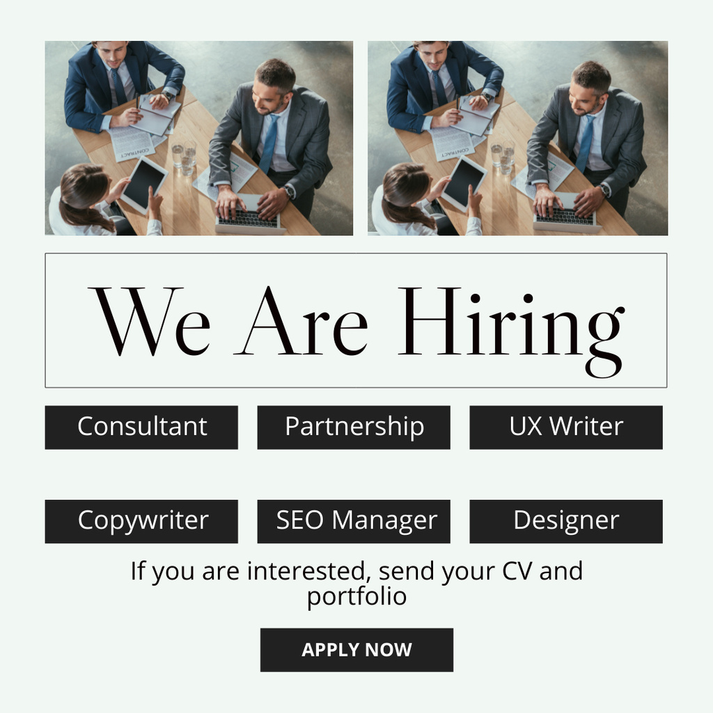We Are Hiring Announcement With Men In Office Instagram – шаблон для дизайна