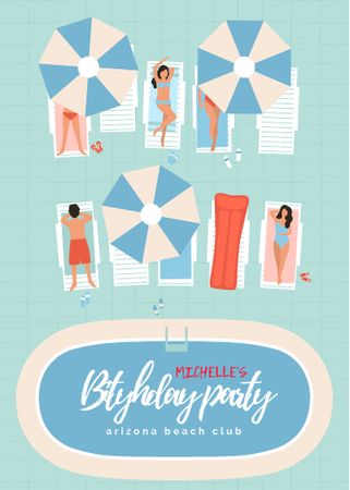 Birthday Party Announcement with Sunbathing People Invitation – шаблон для дизайну
