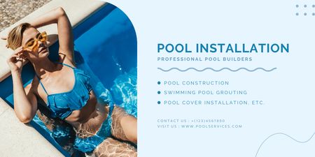 Designvorlage Swimming Pool Installation Service Offer with Attractive Woman in Swimsuit für Twitter