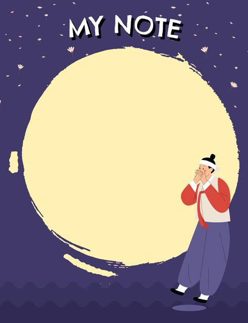 Blank for Notes with Cute Illustration of Bright Moon Notepad 107x139mmデザインテンプレート