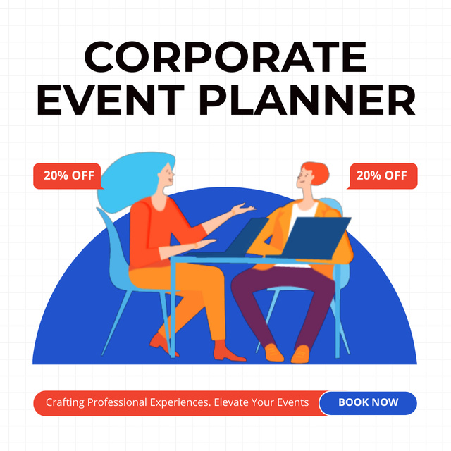 Event Planning with People using Laptops Animated Post Design Template