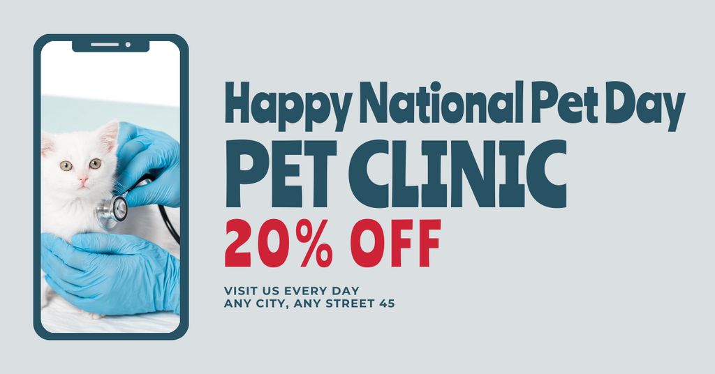 Ontwerpsjabloon van Facebook AD van National Pet Day Discount Offer in Veterinary