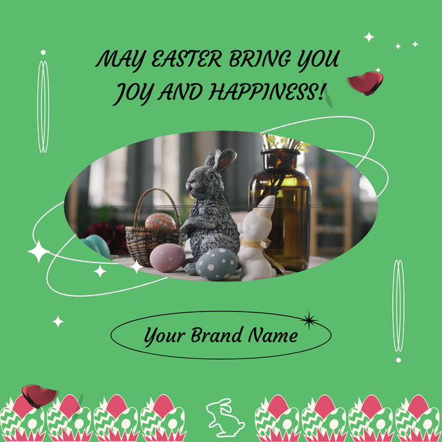 Easter Greeting With Eggs In Basket And Bunny Animated Post Modelo de Design