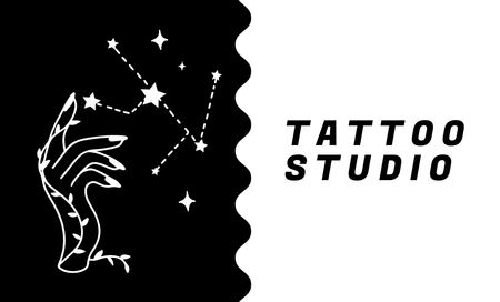 Designvorlage Tattoo Studio Service Offer With Hand And Constellation Sketch für Business Card 91x55mm